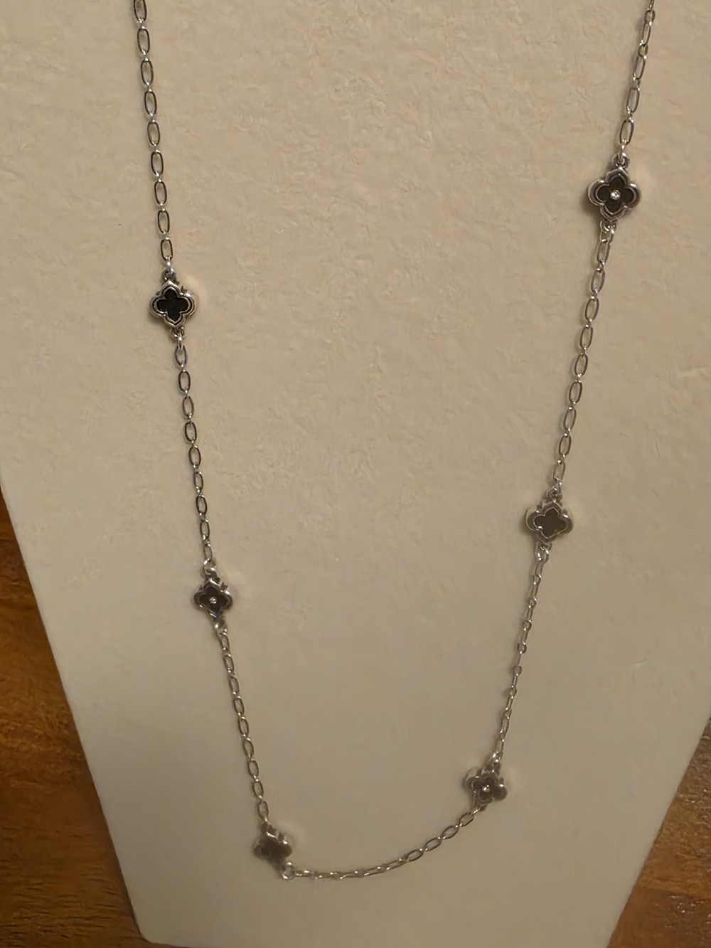 Brighton Silver Tone Necklace with Black Floral Accent